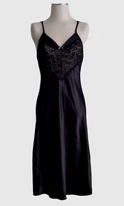 Vintage Val Mode Black Lingerie Slip Nightgown Lace Size Medium Straps - Picture 1 of 18