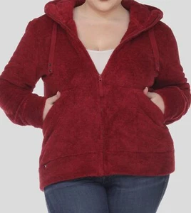 White Mark Women's Red Full-Zip Hooded Sherpa Jacket Coat Plus Size 2XL - Picture 1 of 5