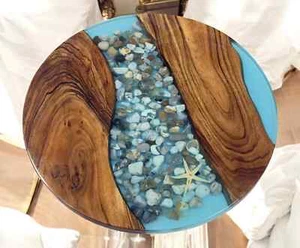 30" Clear Epoxy Resin Coffee Table Rock Stone & Office Meeting Desk Hallway Deco - Picture 1 of 10