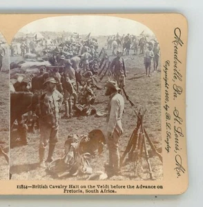 Britische Kavallerie Halt auf Veldt vor Pretoria Südafrika Schlussstein Stereoview - Bild 1 von 4