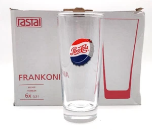 6 x Pepsi-Cola Frankonia Glas Gläser 0,3l Retro Becher Deckel Logo NEU - Bild 1 von 3