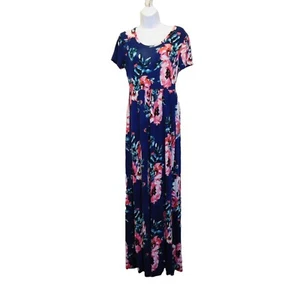 Women's VIISHOW Long Short Sleeve Dress With Pockets Navy Blue Floral Sz. M - Picture 1 of 7