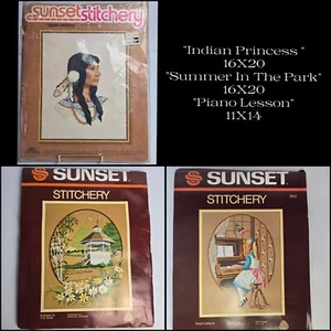 Vintage Sunset Stitchery Embroidery/Crewel Kit, Lot Of Three - Picture 1 of 17