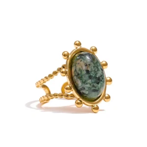Ring mit grünem Stein-Nelia-offener Ring-runder Stein-Fingerring verstellbar-Rin - Picture 1 of 10