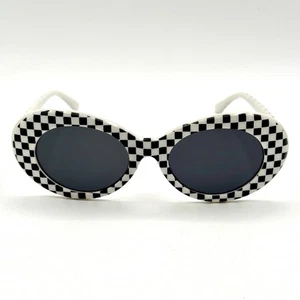 Modische ovale Sonnenbrille dick schwarz & weiß Schachbrettmuster Stil Designer Gestell - Bild 1 von 9