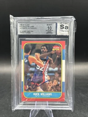 Camiseta deportiva Fleer Basketball Buck Williams #123 1986-87 etiqueta GU Fusion BGS 10 automática WOW Foto 1 de 2