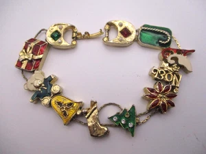 Pulsera Navidad Charm 8" Esmalte Tono Oro Verde Rojo Árbol Campana CH3 - Imagen 1 de 10