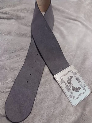 Antonio Melani Women's Grey Suede Wide Leather Belt M Silver Ton Buckle 41 long - Image 1 of 4