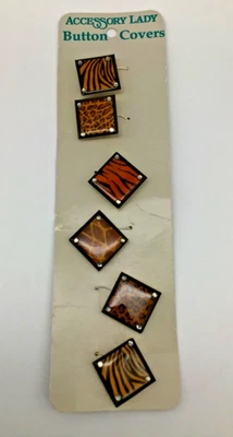 Accessory Lady Button Covers Set Of 6 Square Animal Prints With Rhinestones New - Image 1 of 4