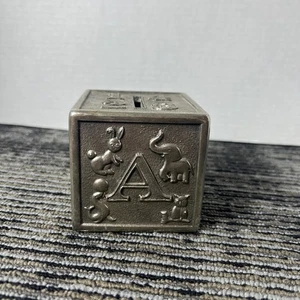 Vintage Raimond Letter Block ABC 3" Cube Baby Silver Plated Coin Piggy Bank - Picture 1 of 6