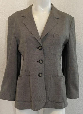 VINTAGE Evan-Picone Blazer Womens 8 Black Houndstooth 3 Button Made USA 90s - Image 1 of 4