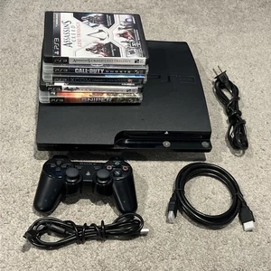 Sony PlayStation 3 PS3 Slim CECH-2101B 250GB Konsole mit Kabeln 5 Spiele Controller - Bild 1 von 10