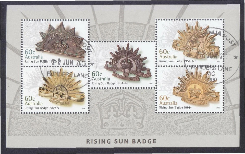 AUSTRALIA 2012 INSIGNIA SOL NACIENTE HOJA DE RECUERDO DE 5 SELLOS BUEN ESTADO USADO Foto 1 de 1