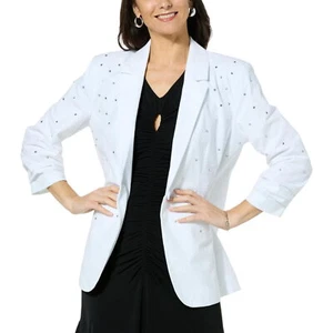 Colleen Lopez Knit Blazer with Jeweled Detail White - Picture 1 of 1