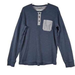 LL Bean Sweater Men Medium Blue Waffle Knit Crew Neck Quarter Button Up Pullover - Picture 1 of 11