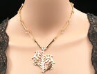 Modern Leaf inspired clear crystal pendant gold plate chain necklace Jewelry N69