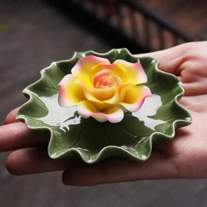 Ceramic Imitation Floral Thread Incense Tray Home Aroma Diffuser Lotus Leaf Base - Bild 1 von 13