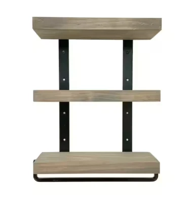 DEL HUTSON Industrial 3 Niveles 6"x16"x23" Gris Pino Madera Estante con Toallero Gris Foto 1 de 4