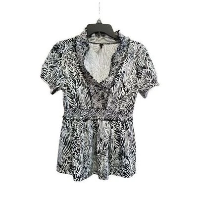 Lapis женщин Sz S черный белый геометрический короткий рукав блузка - Изображение 1 из 4