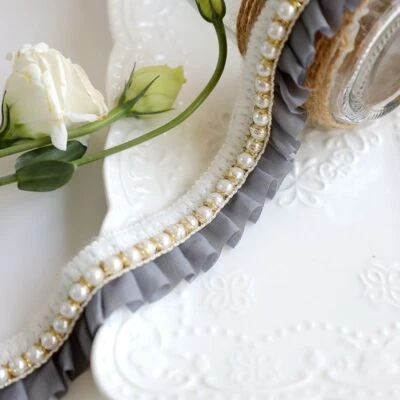 5M Encaje Gasa Volantes Borde Imitación Perla Hágalo Usted Mismo Falda Lolita Accesorio de Recorte Foto 1 de 4