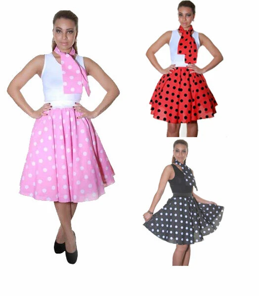 Ladies Polka Dot 26" Long Skirt 1950s Retro Rock n Roll Fancy Dress Hen Party UK - Image 1 of 1