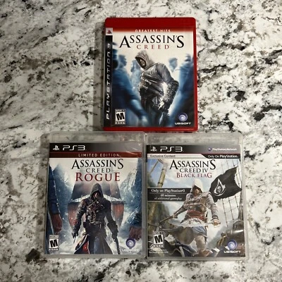 PS3 ASSASSINS CREED Lot Of 3 Creed, Rogue, Black Flag Games - Image 1 of 2
