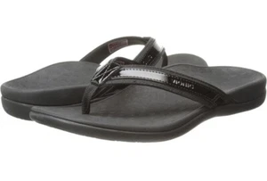 Vionic Sandal Tide Black Patent Sandal Flip Flip Womens 12 Arch Support New - Picture 1 of 7