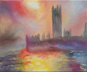 The Houses of Parliament oil painting on canvas in the style of Claude Monet NEW - Picture 1 of 3