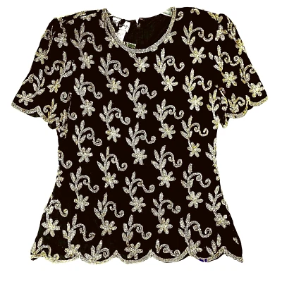 NUEVO STENAY Top 100% Seda De Colección S Vacaciones Dorado Plata Metálico Cuentas Vieiras Evento Foto 1 de 4