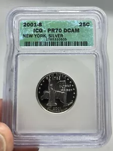2001 S 25C Silver New York State Quarter PR70 DCAM ICG Certified Perfect Proof - Picture 1 of 4