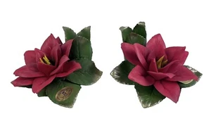 Capodimonte Flower Red Poinsettia Italy Porcelain Napoleon candle holder Set/2 - Picture 1 of 15
