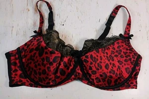 Cacique 42DDD Cheetah Animal Print Lacey Full Coverage Bra Underwire Bows - Picture 1 of 8