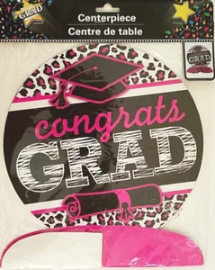 Pink/Black Graduation "Congrats Grad" Centerpiece Glamorous Grad Party NEW - Picture 1 of 2
