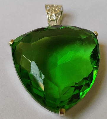 88.1 Ct. AAA+ Large Green Peridot Trillion Cut 925 Silver Pendant Gift for Women - Image 1 of 4