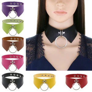 Stylish Boho O-Ring Shirt Collar Choker Adjustable PU Leather Necklace Partywear - Picture 1 of 22