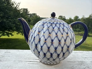 Lomonosov Imperial Russian Cobalt Blue Net 22K Tulip Teapot Excellent Condition - Picture 1 of 18