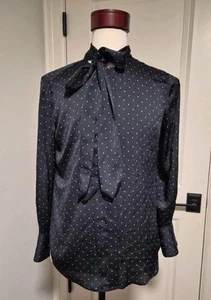 Blusa de lunares sedosos negros Equipment Femme con lazo talla L - Imagen 1 de 9