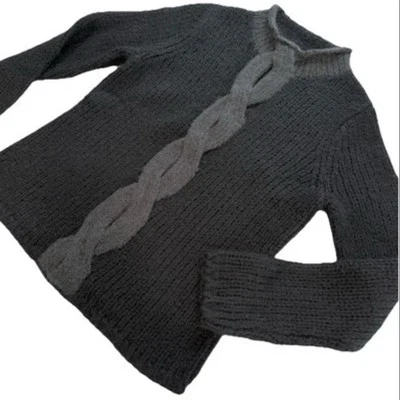 LL Bean Gray Black Cable Knit Mohair Wool Mock Neck Pullover Sweater Size SMALL - Image 1 of 4