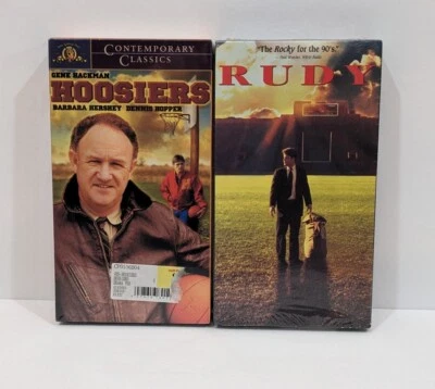 NEW Hoosiers & Rudy Sports Movies Vintage VHS Tape Sealed David Anspaugh - Image 1 of 4