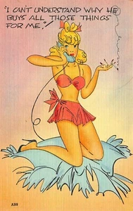 # A3009 CARTOLINA IN LINO FUMETTO PINUP RISCHIOSA, - Foto 1 di 2