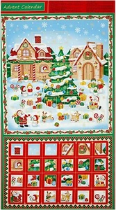 Saludos de temporada calendario de adviento pueblo de 23" panel 100 % algodón tela por panel - Imagen 1 de 1