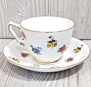 Staffordshire Tea Cup and Saucer Fine Bone China Crown Made in England Floral - Picture 1 of 13