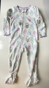 CARTERS Purple Owl Print Fleece Blanket Sleeper Girls 3T White - Picture 1 of 8