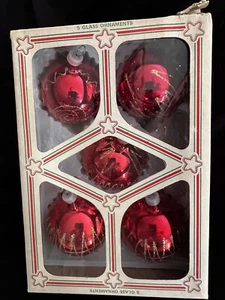Vintage Bronson New York mundgeblasenes Glas Weihnachtsschmuck, 5er Set Orig Box - Bild 1 von 5