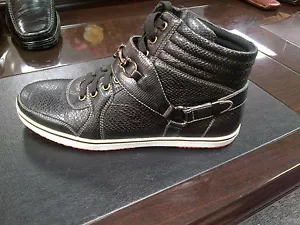 Black High Top Sneaker Boots Men's Black High Top Casual Fashion Shoes SZ 8 US - Picture 1 of 3