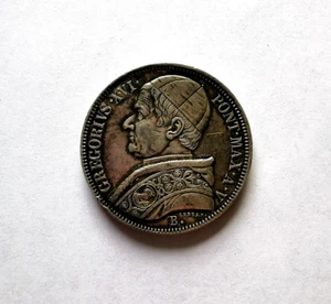 1835-B PAPAL STATES Scudo Silver Coin Bologna Mint Gregory XVI - Picture 1 of 5