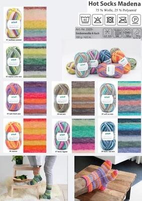 "Gründl Hot Socks Madena" *100g Sockenwolle Strumpfwolle 4fach mit Farbverlauf
