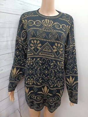 Vtg Bentley Woman Sweater Black Gold Metallic Floral 20W USA Made  - Image 1 of 4