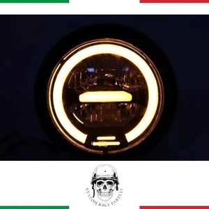 🇮🇹 FARO FULL LED ANGEL EYES GIALLO TONDO MOTO SCRAMBLER CHOPPERS CAFE RACER - Foto 1 di 11