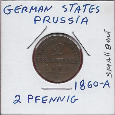 GERMAN STATES PRUSSIA 2 PFENNIG 1860-A KING FREDERICK WILLIAM IV,(FRIEDRICH WILH - Image 1 of 2